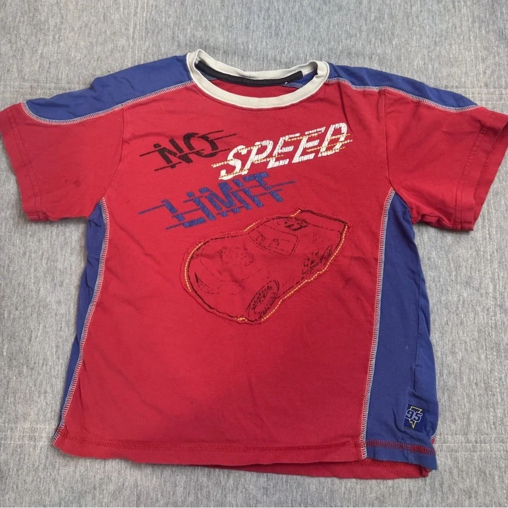 Disney Pixar Cars McQueen T-shirt Youth Boys 5/6Y Red Blue Graphic Print Y2K